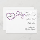 Lila Silver Heft Scroll Monogramm Save the Date (Vorne/Hinten)