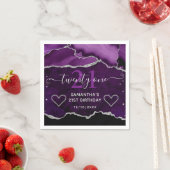 Lila & Silver Imitats Glitzer Agate Marble Geburts Serviette (Beispiel)