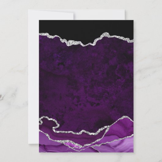 Lila & Silver Imitats Glitzer Marble Agate Wedding Save The Date (Rückseite)
