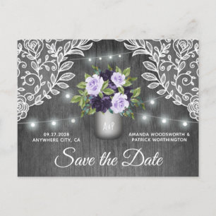 Lila Silver Mason Jar Wedding Save the Date Ankündigungspostkarte