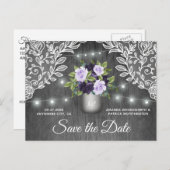Lila Silver Mason Jar Wedding Save the Date Ankündigungspostkarte (Vorne/Hinten)