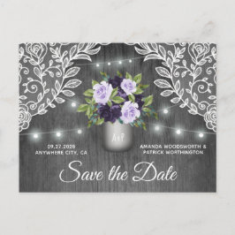 Lila Silver Mason Jar Wedding Save the Date Ankündigungspostkarte