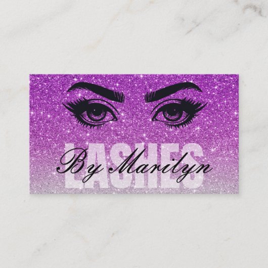 Lila Silver Ombre Glitzer Lash Tech QR Code Visitenkarte (Vorderseite)