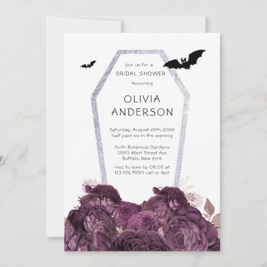 Lila Silver Peony Coffe Fledermäuse Brautparty Einladung (Vorderseite)