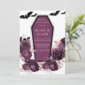 Lila Silver Peony Coffin Bats Paare Dusche Einladung (Stehend Vorderseite)