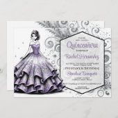 Lila & Silver Quinceañera Girl Einladung (Vorne/Hinten)