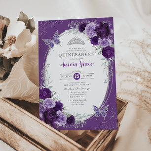 Lila Silver Quinceañera Mis Quince 15 Anos Einladung