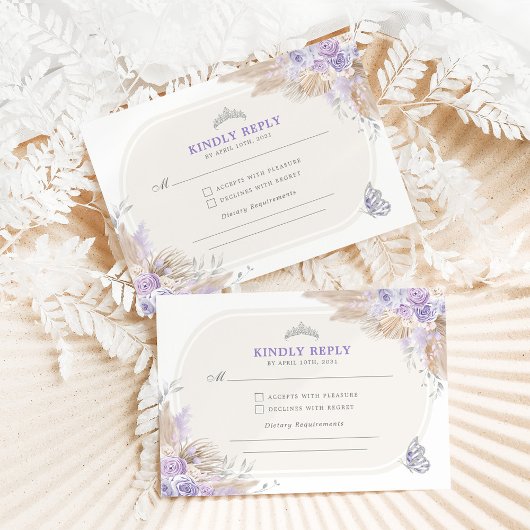 Lila Silver Quinceanera Mis Quince 15 Anos UAWG Begleitkarte