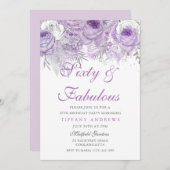 Lila Silver Sixty & Fabulous 60. Geburtstag Einladung (Vorne/Hinten)