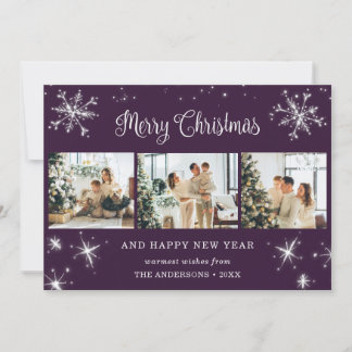 Lila Silver Snowflake Snow FotoCollage Feiertagskarte