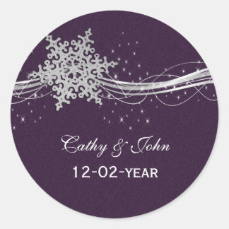 lila Silver Snowflakes Gastgeschenk Hochzeit Aufkl Runder Aufkleber