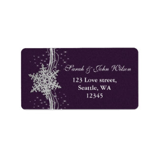lila Silver Snowflakes Winteradressenlabel Adressaufkleber