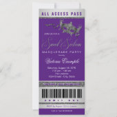 Lila Silver Sweet 16 Masquerade Party Ticket Einladung (Vorderseite)