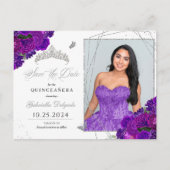 Lila & Silver Tiara Quinceañera Foto Postkarte (Vorderseite)