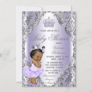Lila Silver Tutu Princess Baby Dusche Einladung