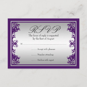 Lila Silver Vintager Blüh Scroll Wedding RSVP