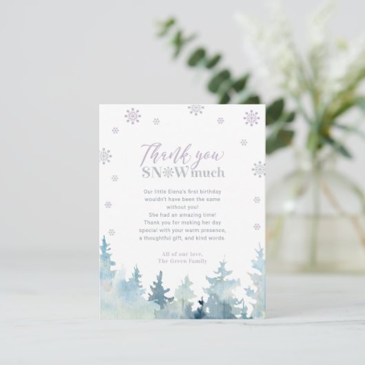 Lila & Silver Winter Foto Party Vielen Dank Dankeskarte (Stehend Vorderseite)