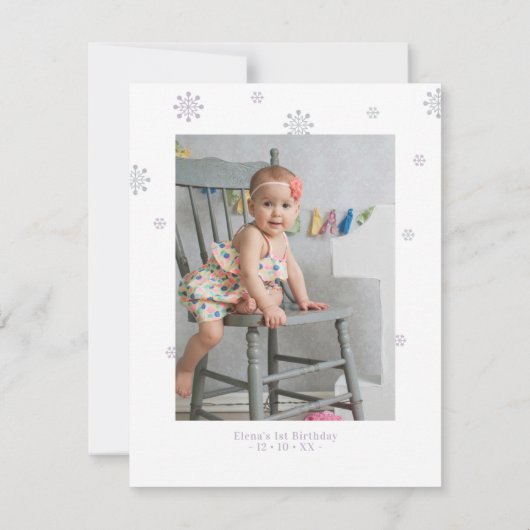 Lila & Silver Winter Foto Party Vielen Dank Dankeskarte (Rückseite)