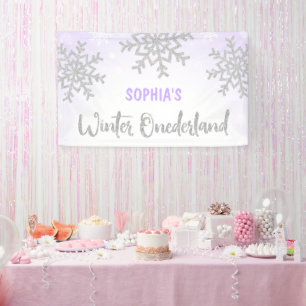 Lila Silver Winter ONEderland 1. Geburtstag Banner