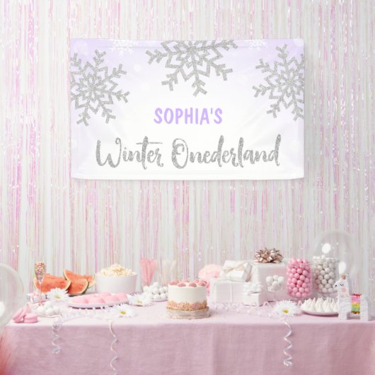Lila Silver Winter ONEderland 1. Geburtstag Banner (Party)