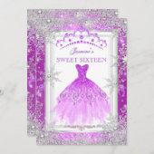 Lila Silver Winter Wonderland Sweet 16 Einladung (Vorne/Hinten)