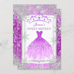 Lila Silver Winter Wonderland Sweet 16 Einladung