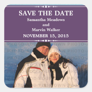 Lila Simple Chic Foto Save the Date Stickers
