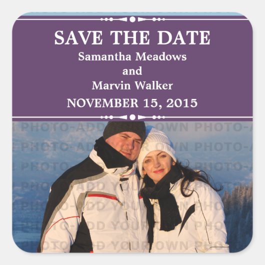 Lila Simple Chic Foto Save the Date Stickers (Vorderseite)