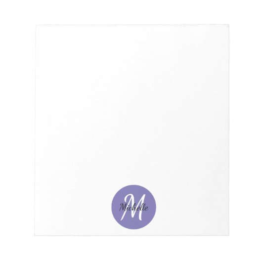 Lila Simple Monogram Classic Trendy Notizblock (Vorderseite)