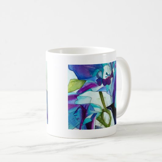 Lila Singapur Orchid Blume Aquarellkunst Kaffeetasse (VorderseiteRechts)