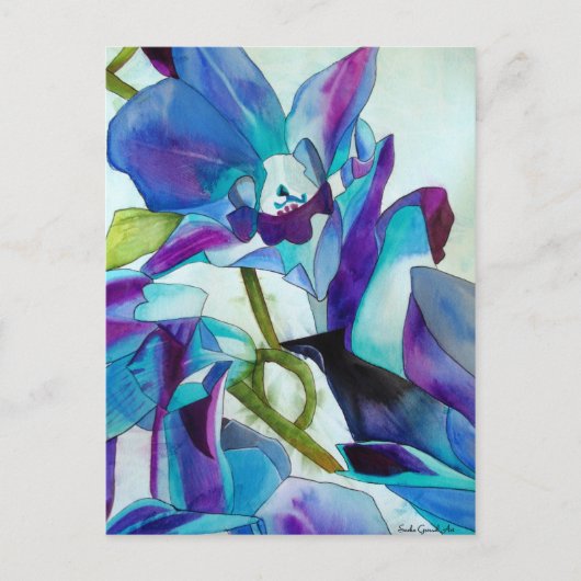 Lila Singapur Orchid Blume Aquarellkunst Postkarte (Vorderseite)