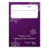 Lila Sitzkarte für Schneeflocken Tischnummer (Vorderseite)