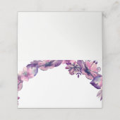 Lila Sitzkarte mit Blumenmuster. Rosa Hochzeitsblu Platzkarte (Außenseite Aufgefaltet)