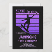 Lila Skateboard Geburtstagseinladung Einladung (Vorderseite)