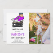 Lila Skateboards Einladungen mit Foto (Vorderseite)