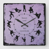 Lila Skater-Uhr Quadratische Wanduhr (Vorderseite)