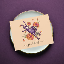 Lila Skelettin Dog Dia de los Muertos Postkarte