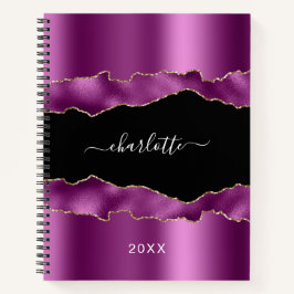 Lila Skript für den Namen von schwarzem Adat-Marmo Notizblock