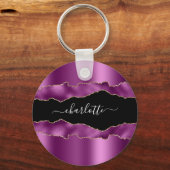 Lila Skript für den Namen von schwarzem Adat-Marmo Schlüsselanhänger (Vorderseite)