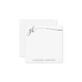 Lila Skript für Elegante Monogram-Initials Mitteilungskarte (Vorderseite/Rückseite Beispiel)