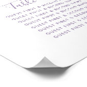 Lila Skript Herz Art Hochzeitstisch Plan Poster (Ecke)