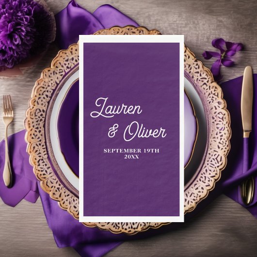 Lila Skript Minimalistisch Hochzeit Serviette