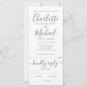 Lila Skript Minimalistisch in einer Hochzeit Einladung (Vorderseite)