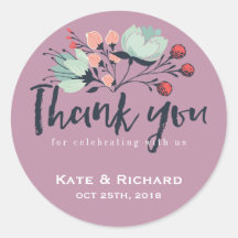 Lila Skript Vielen Dank, Floral Wedding Sticker