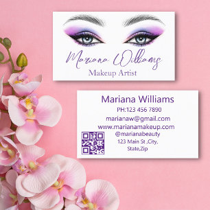 lila Skriptmakeup-Künstleraugen qr-Code-Chic Visitenkarte