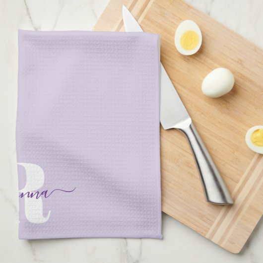 Lila Skriptname Fett Monogram Geschirrtuch (Viertel Falte)