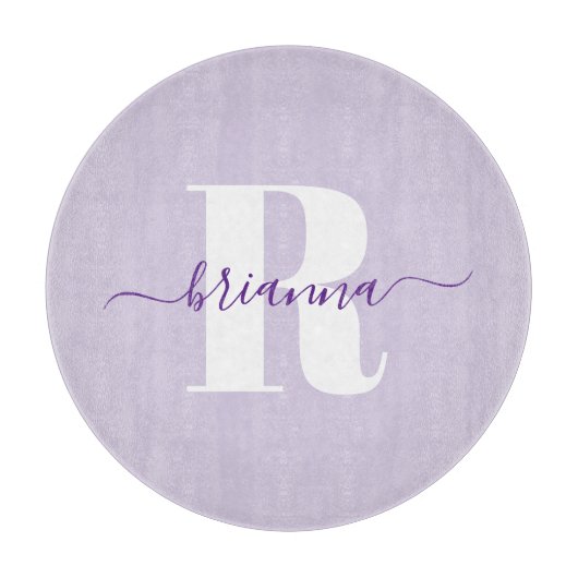 Lila Skriptname Fett Monogram Schneidebrett (Vorderseite)