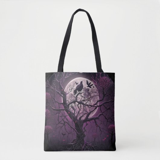 Lila Sky Full Moon Black Birween Halloween Tasche (Vorderseite)