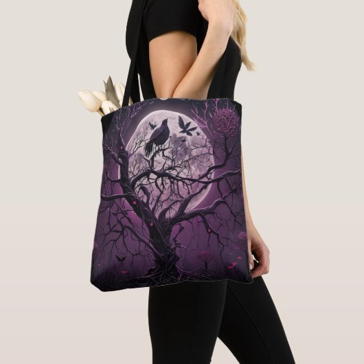 Lila Sky Full Moon Black Birween Halloween Tasche (Von Nahem)