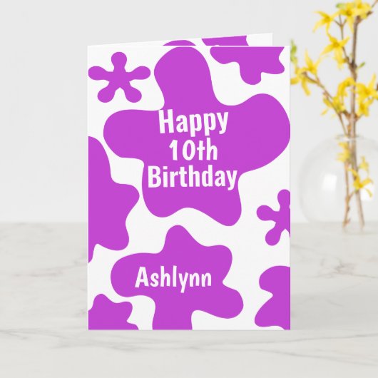 Lila Slime 10. Geburtstag Karte (Gelbe Blume)